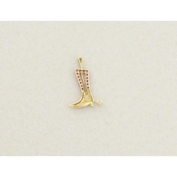 10k Yellow Gold Lab Created Ruby and Diamond Cowboy Boot Pendant Only - Picture 5 of 5